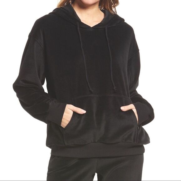 Nordstrom Velour Sweatshirt Comfy Hoodie Top In Black Treasure & Bond - Picture 1 of 4